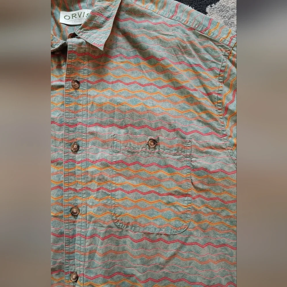 ORVIS Men’s Button Front Sz XL 100% Cotton Aztec Print Outdoors Shirt Zig Zag - Picture 5 of 6